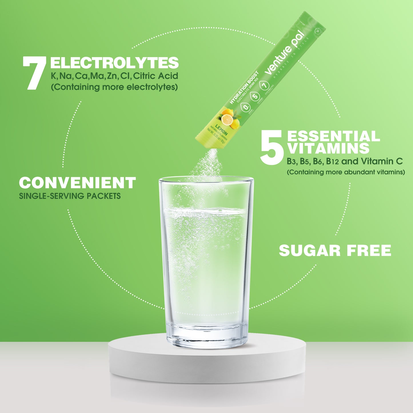 Venture Pal Sugar Free Electrolyte Powder Packets - Lemon Flavor - 16 Sticks
