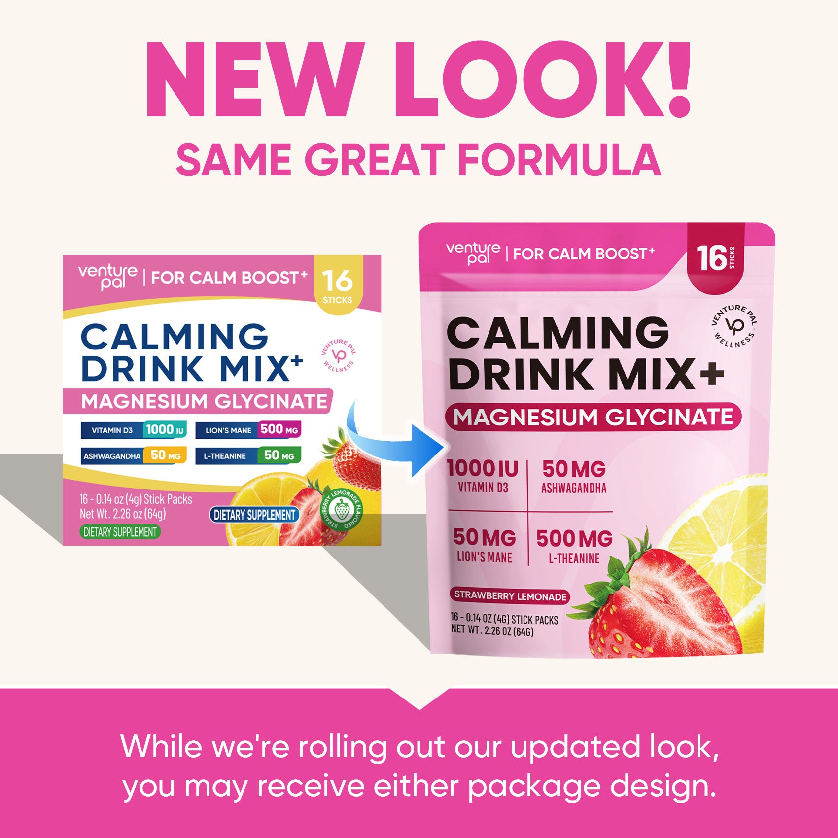 Magnesium Glycinate Powdered Drink Mix - Strawberry Lemonade- 16 Sticks