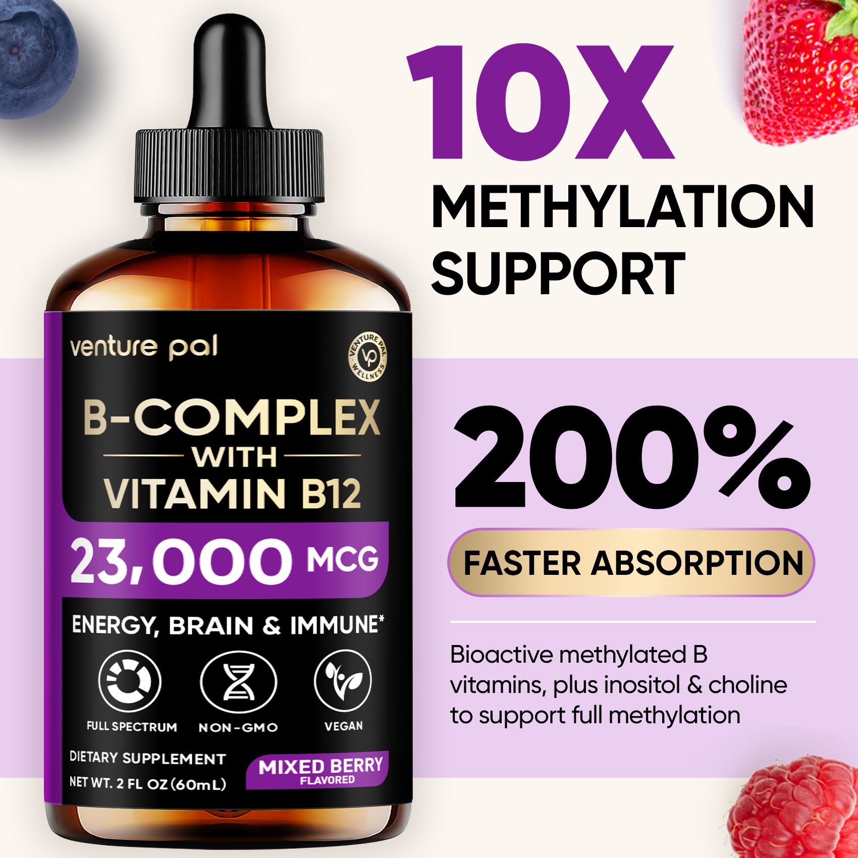 Vitamin B - complex - Mixed Berry - 200 mcg Liquid Drops