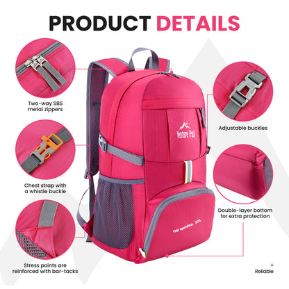 Venture Pal Fuschia 35L Double-Layer Bottom & Shoulder Straps Sports Backpack