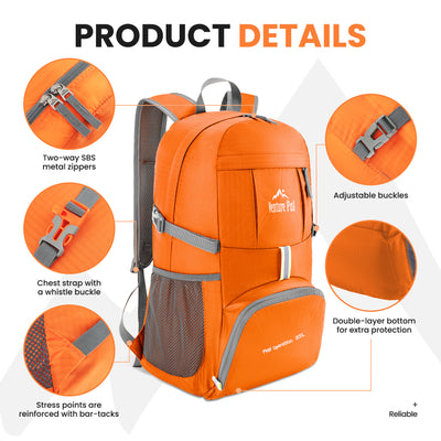 Venture Pal Orange 35L Double-Layer Bottom & Shoulder Straps Sports Backpack