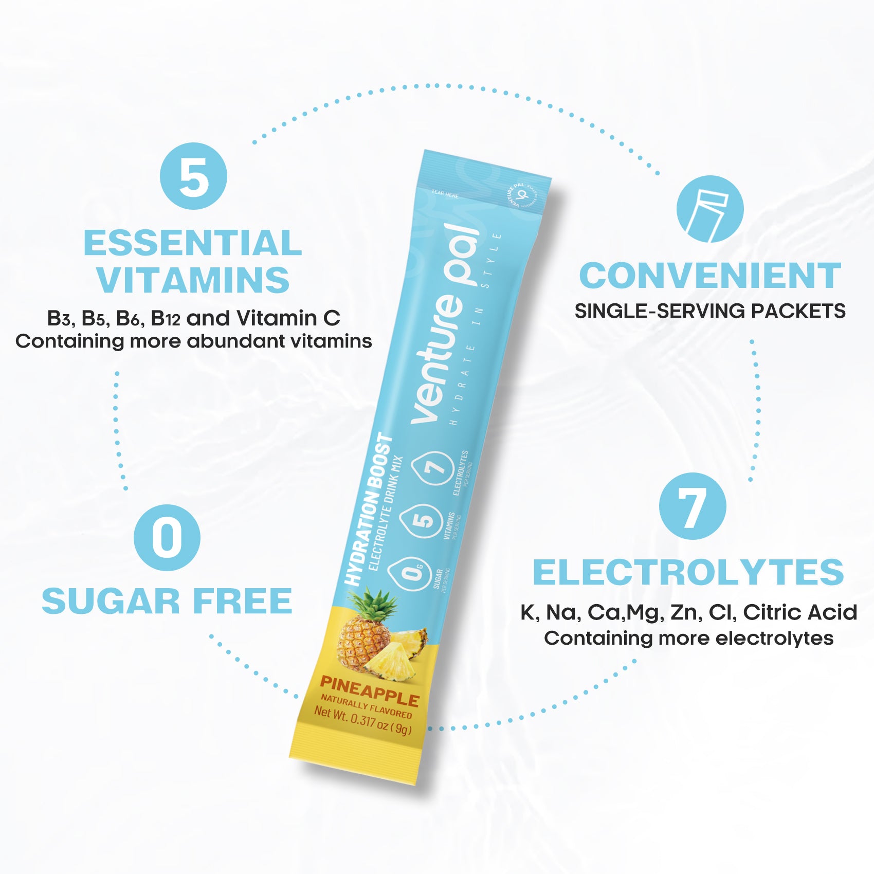 Sugar Free Electrolyte Powder Packets - Pineapple Flavor - 16 Sticks