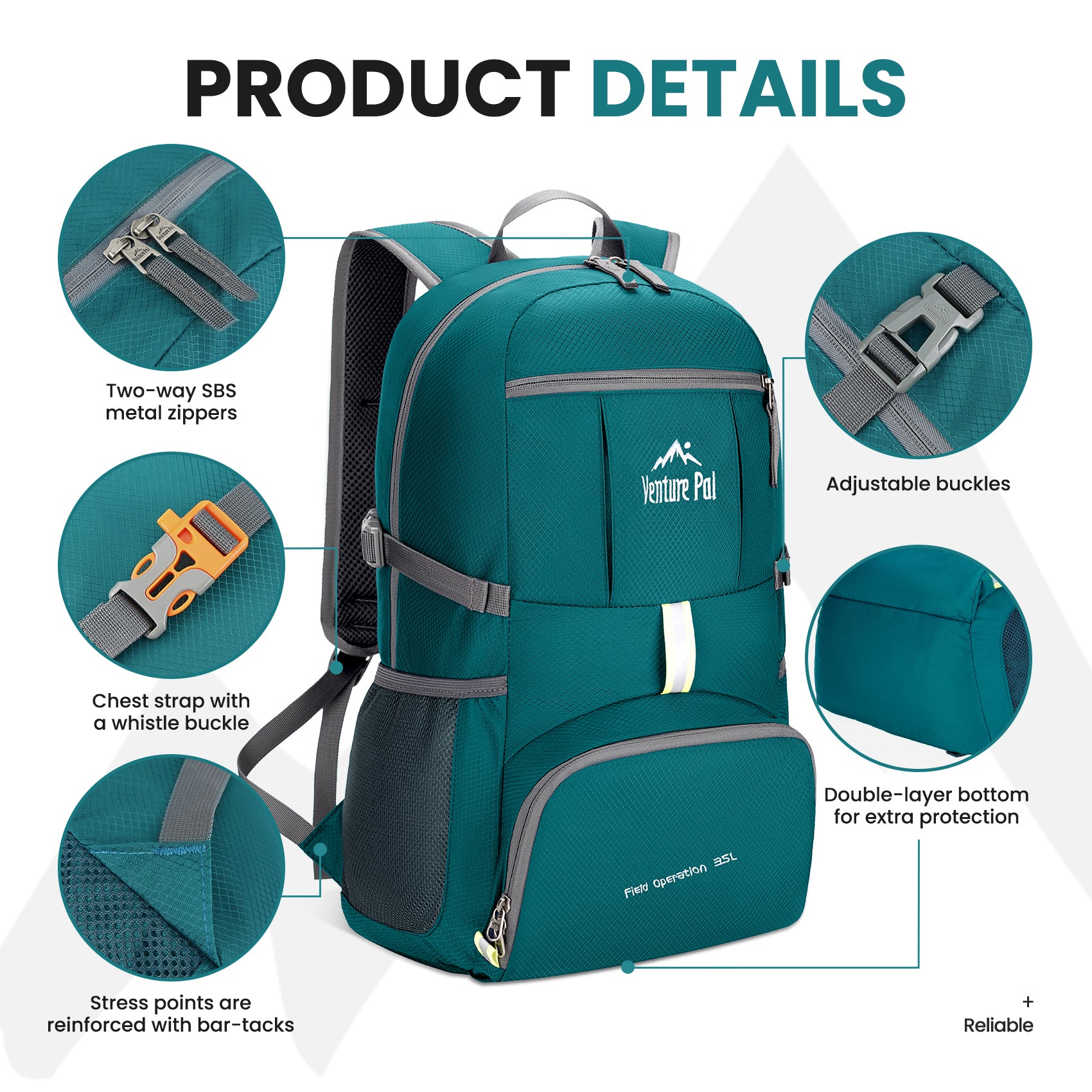Venture Pal Army Green 35L Double-Layer Bottom & Shoulder Straps Sports Backpack