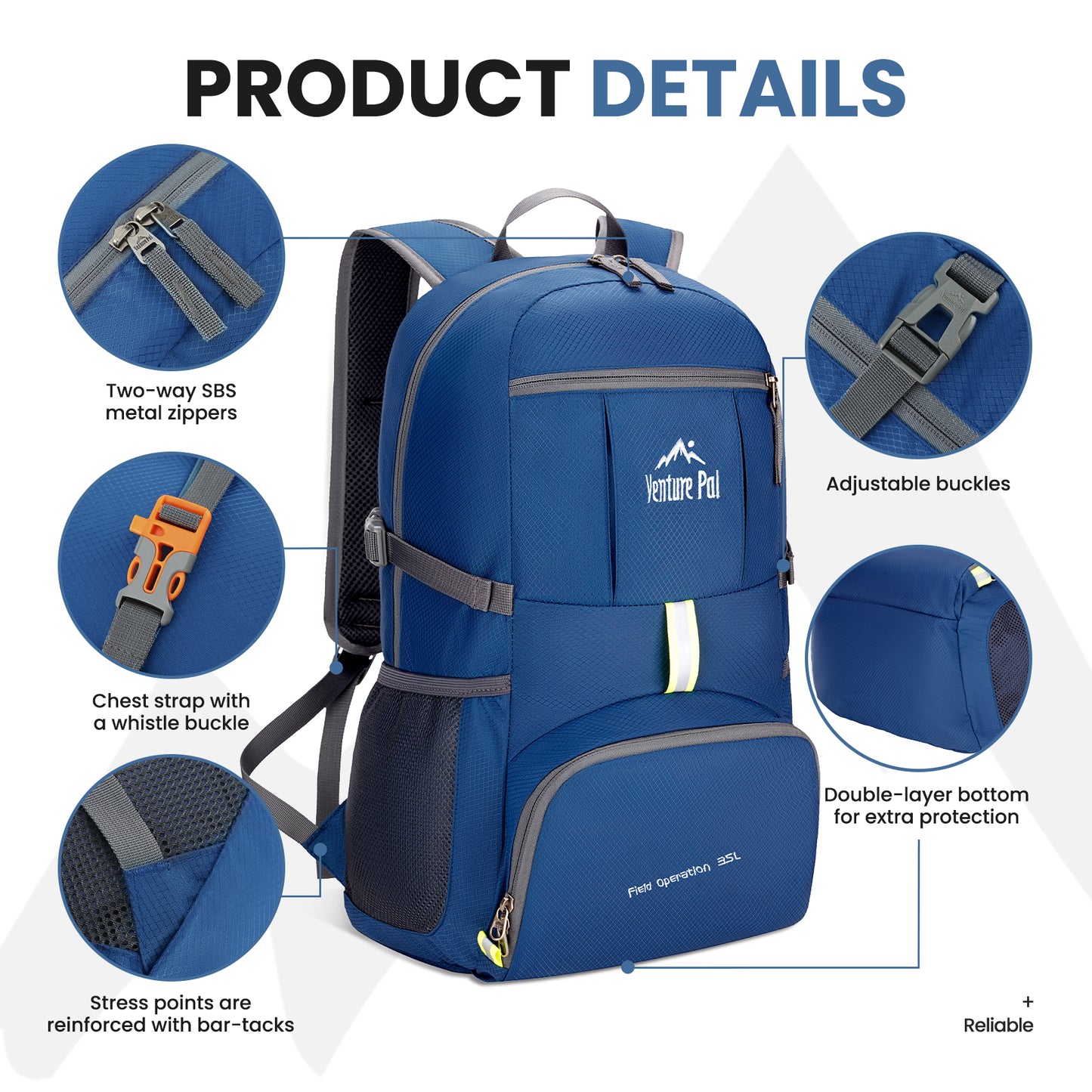 Venture Pal Navy Blue 35L Double-Layer Bottom & Shoulder Straps Sports Backpack
