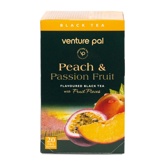 Venture Pal Tea Black Tea, Peach & Passion Fruit Teabags, 20 ct (Pack of 1) - Caffeinated & Sugar-Free