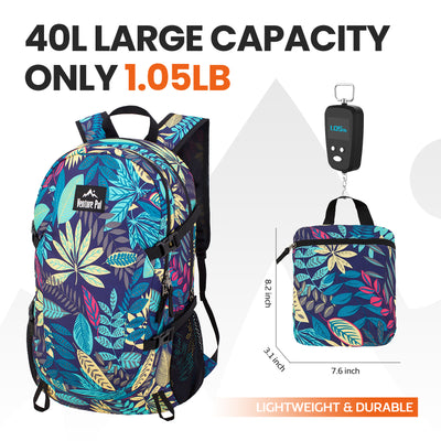 Venture Pal Purple Leaf Pattern Wet Pocket Design 40L Nylon Backpack
