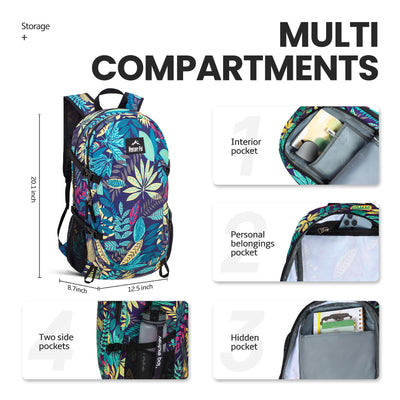 Venture Pal Purple Leaf Pattern Wet Pocket Design 40L Nylon Backpack