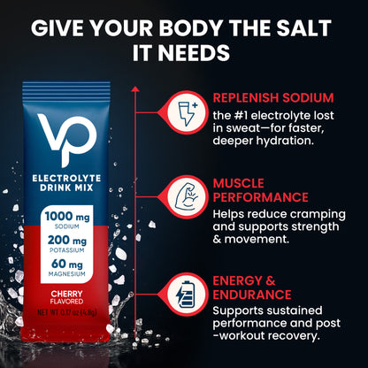 High Sodium Sugar Free Electrolytes Powder Packet - Cherry Salt - 30 Sticks