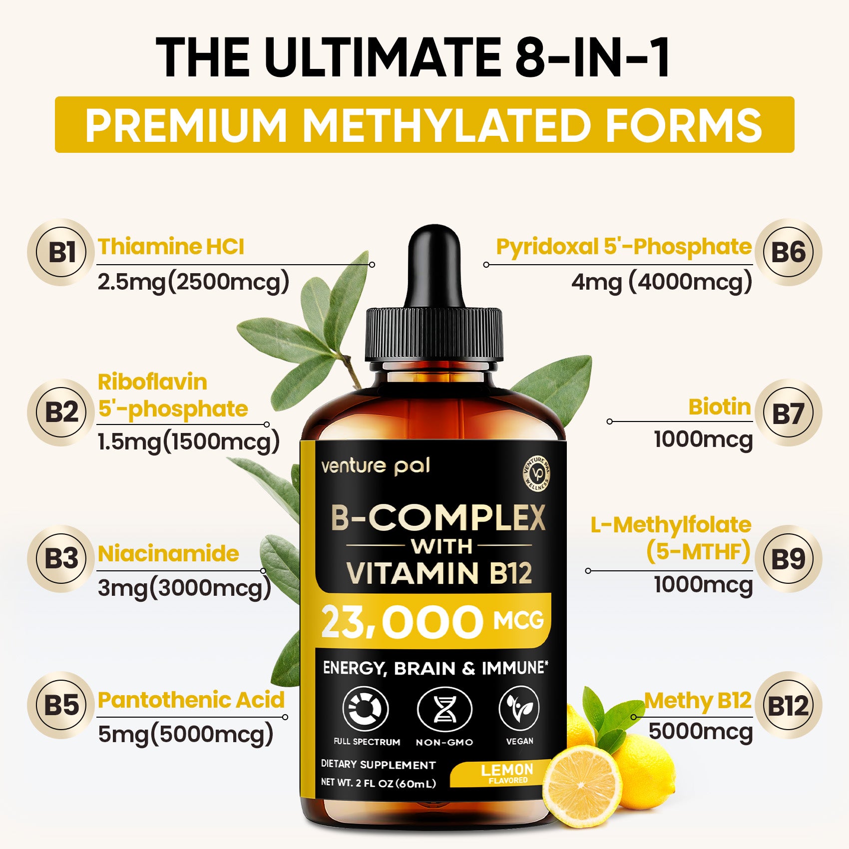Vitamin B - complex -Lemon - 200 mcg Liquid Drops