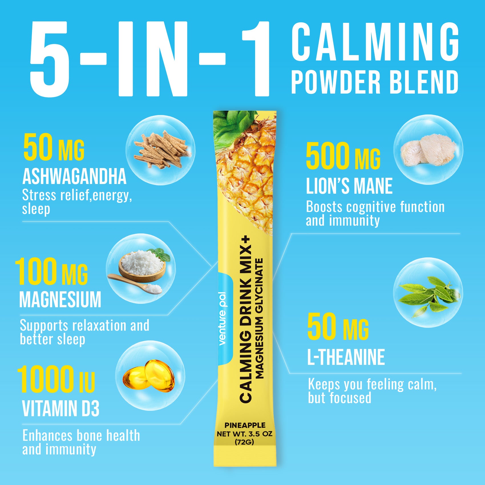 Magnesium Glycinate Powdered Drink Mix - Pineapple- 16 Sticks