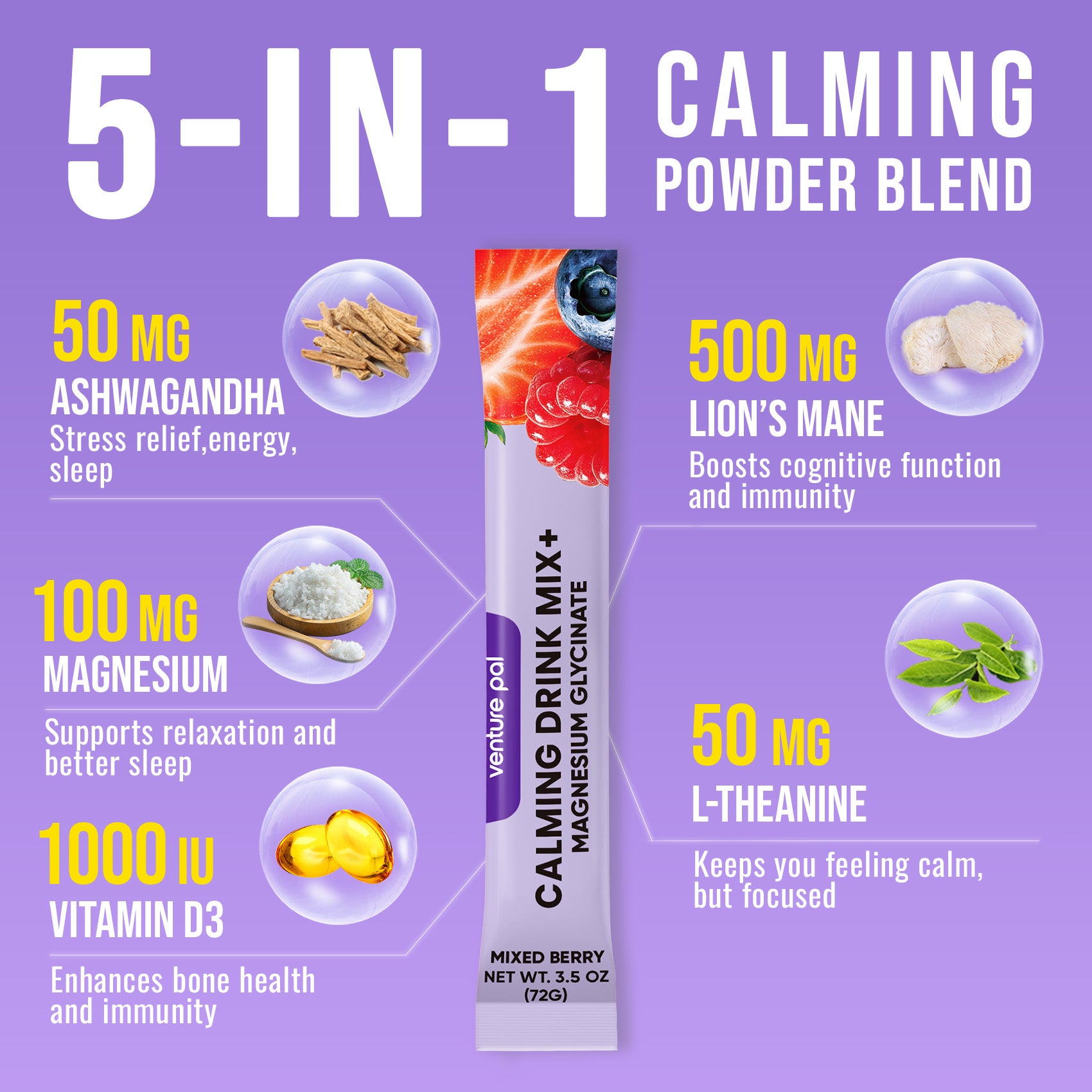 Magnesium Glycinate Powdered Drink Mix - Mixed Berry- 16 Sticks