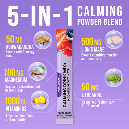 Magnesium Glycinate Powdered Drink Mix - Mixed Berry- 16 Sticks