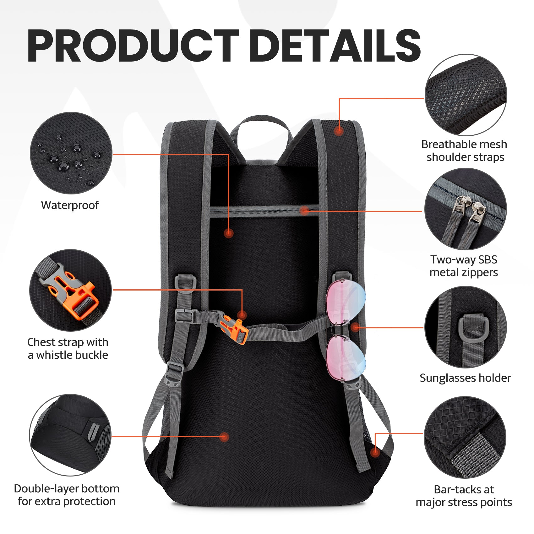 Venture Pal 40L Lightweight Packable Travel Hiking Backpack Daypack - Black