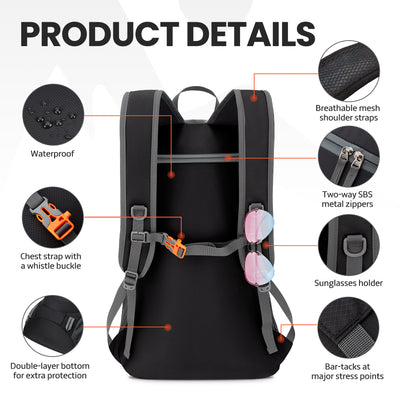 Venture Pal 40L Lightweight Packable Travel Hiking Backpack Daypack - Black