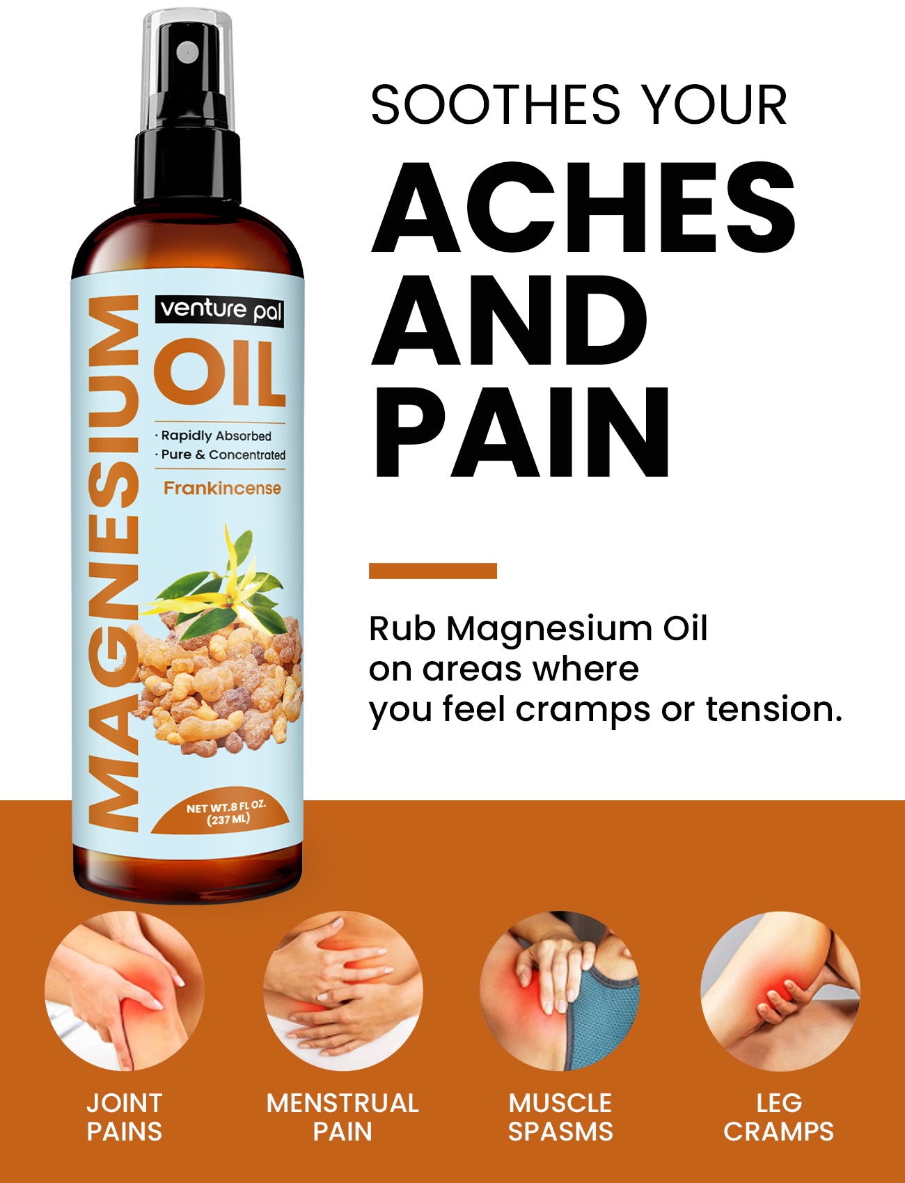 Venture Pal 100% Pure Magnesium Oil Spray - Frankincense - Big 8 oz