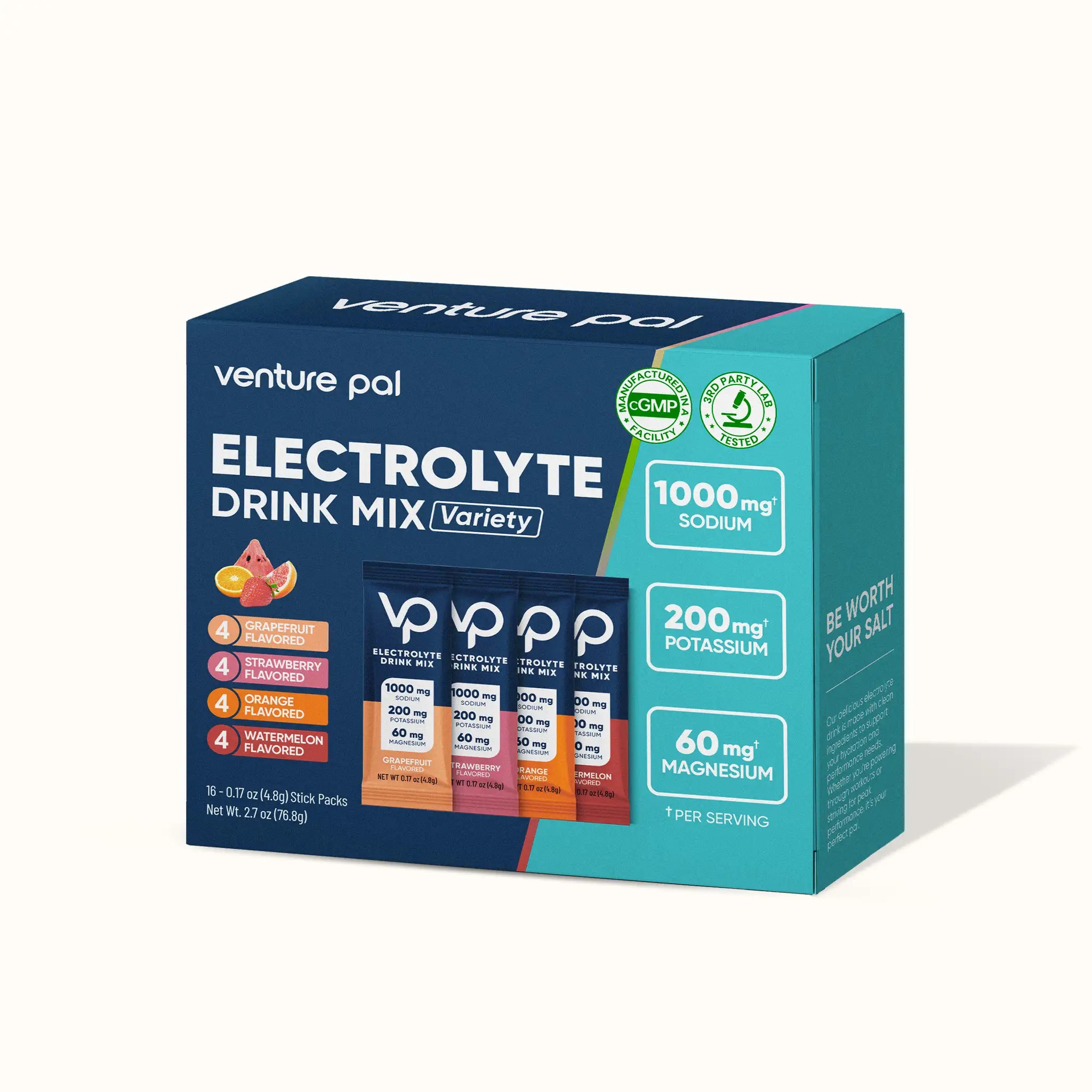 High Sodium Sugar Free Electrolytes Powder Packet - Variety Pack - 16 Sticks