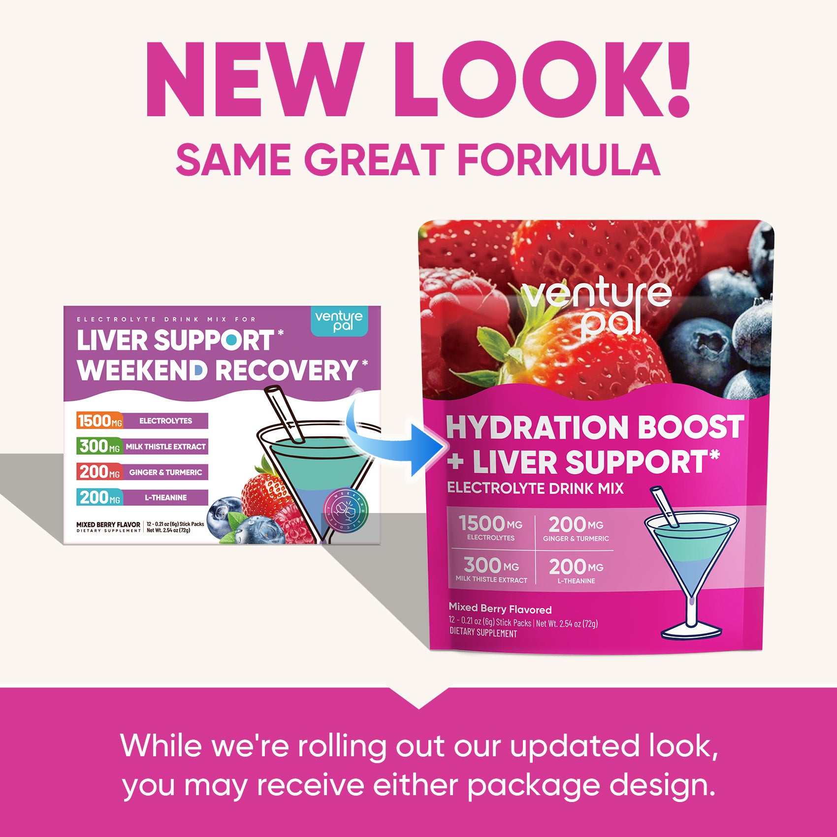 Venture Pal Liver Support Sugar Free Electrolyte Powder Packets - Mixed Berry - 12 Sticks