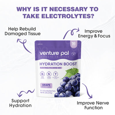 Sugar Free Electrolyte Powder Packets - Grape Flavor - 16 Sticks