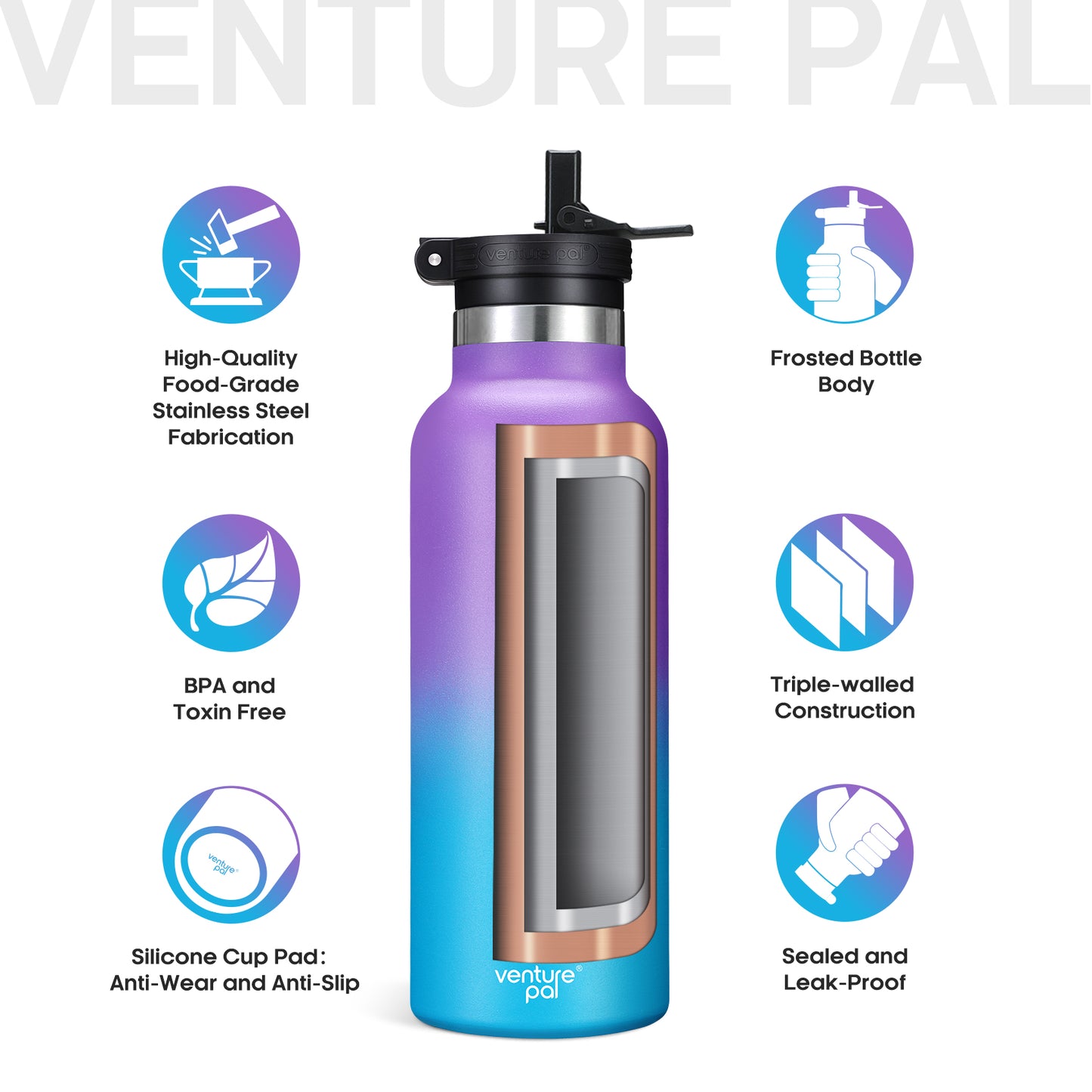 Venture Pal 17oz Vacuum Insulated Water Bottle with Straw Lid & Portable Carrying Handle - Comes with a Complimentary Cleaning Brush and Straw Brush