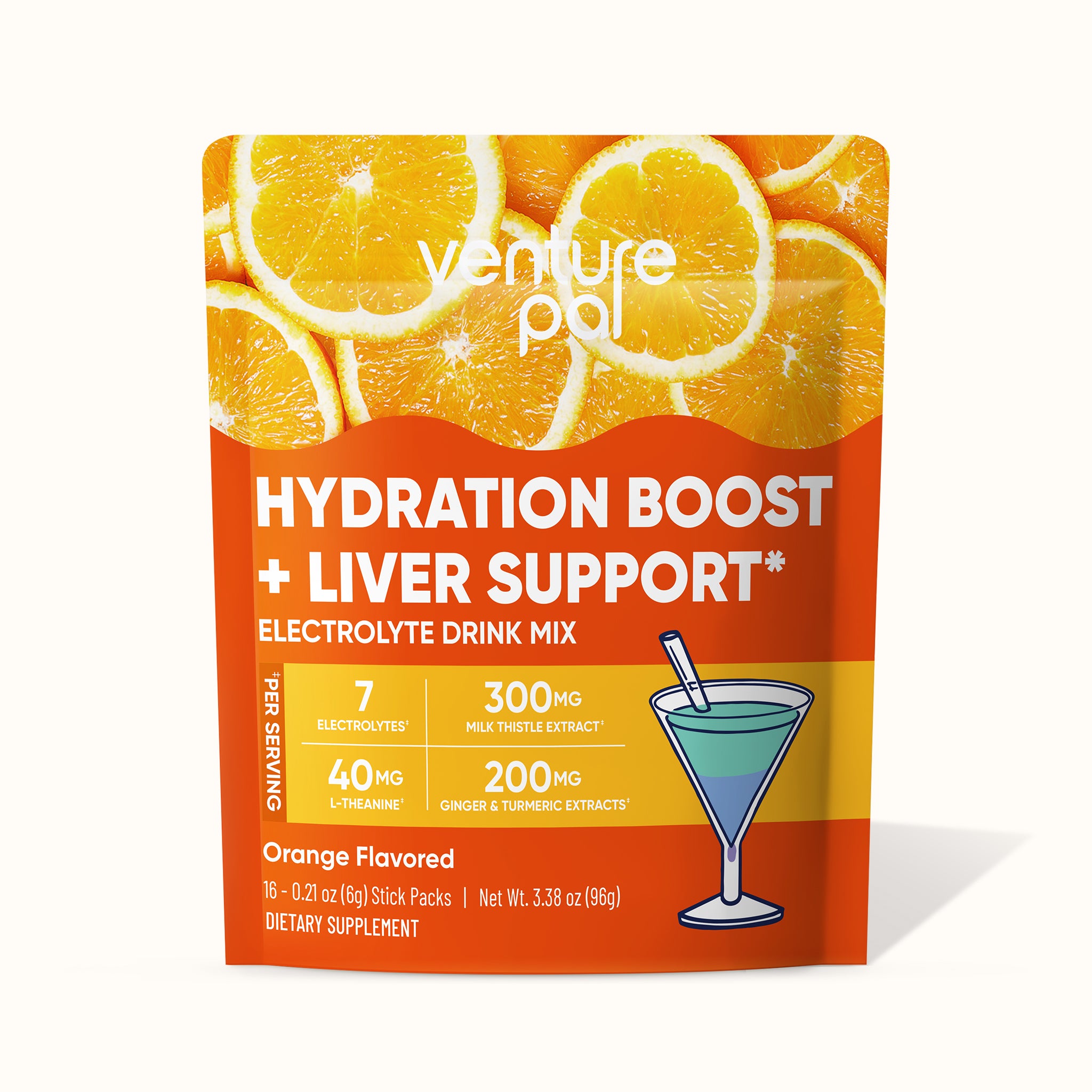 Venture Pal Liver Support Sugar Free Electrolyte Powder Packets - Orange- 12 Sticks
