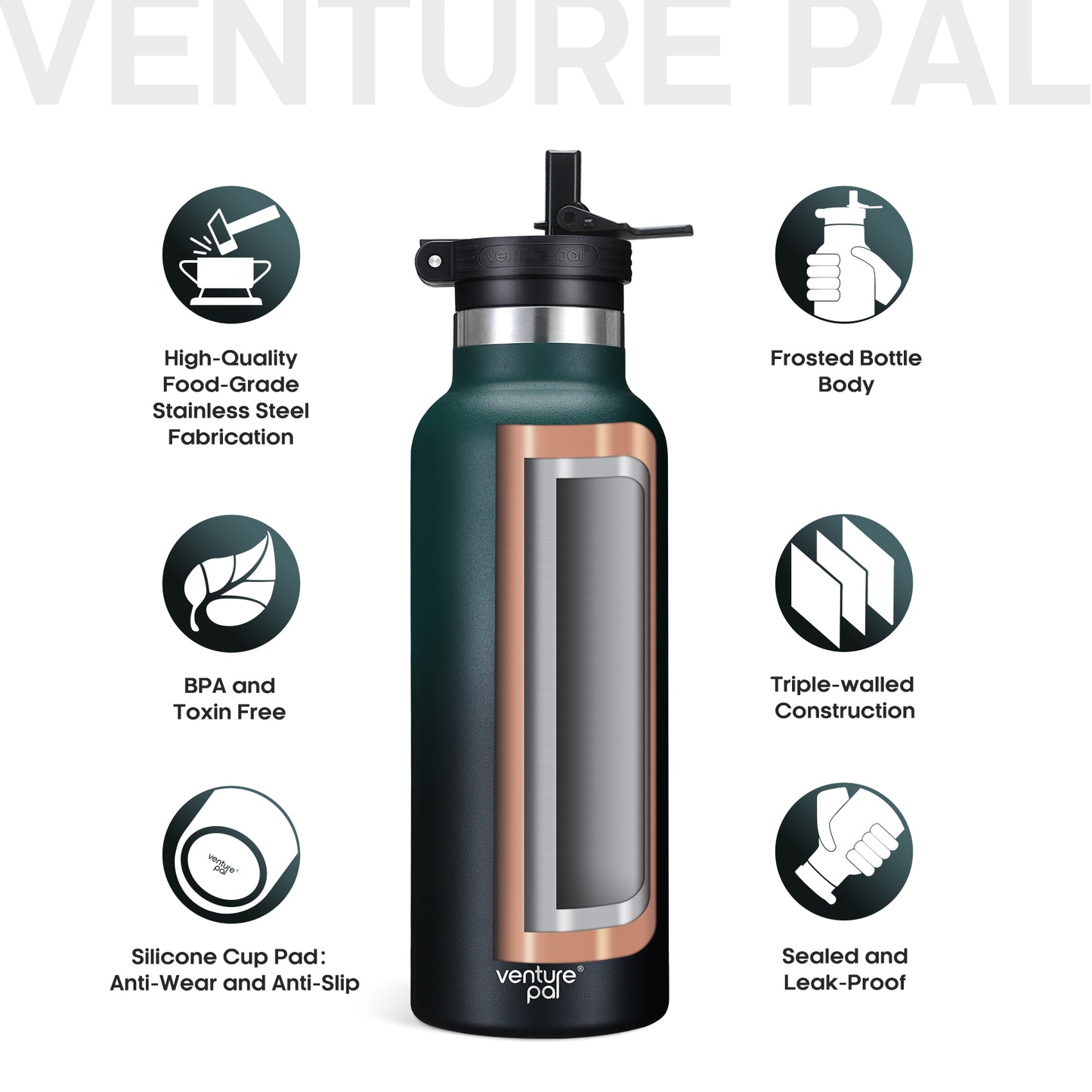 Venture Pal 17oz Vacuum Insulated Water Bottle with Straw Lid & Portable Carrying Handle - Comes with a Complimentary Cleaning Brush and Straw Brush