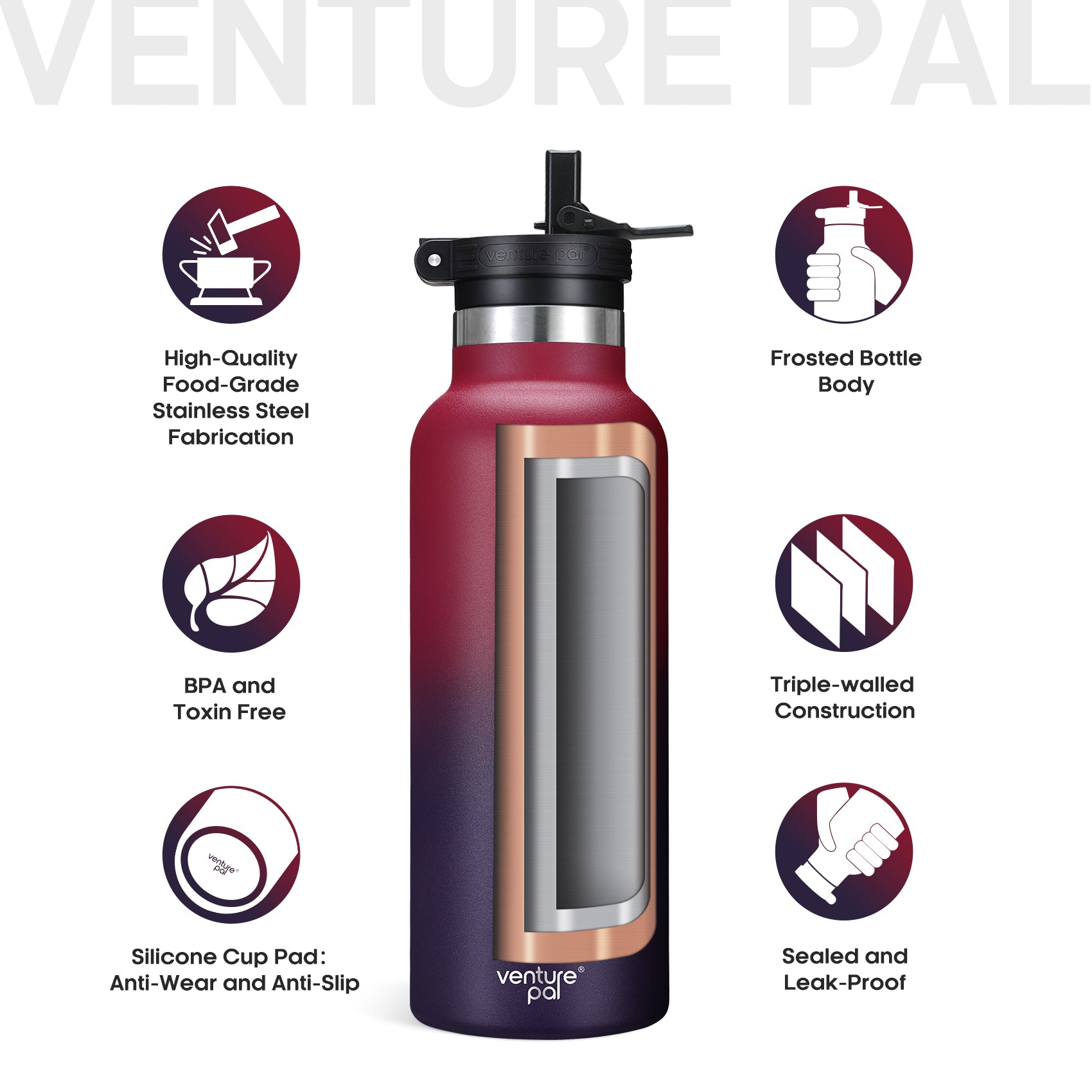Venture Pal 22oz/32oz Motivational Water Bottle With Detachable Filter -  Comes With a Complimentary Cleaning Brush and Straw Brush - Pink Red - 27  requests 32oz