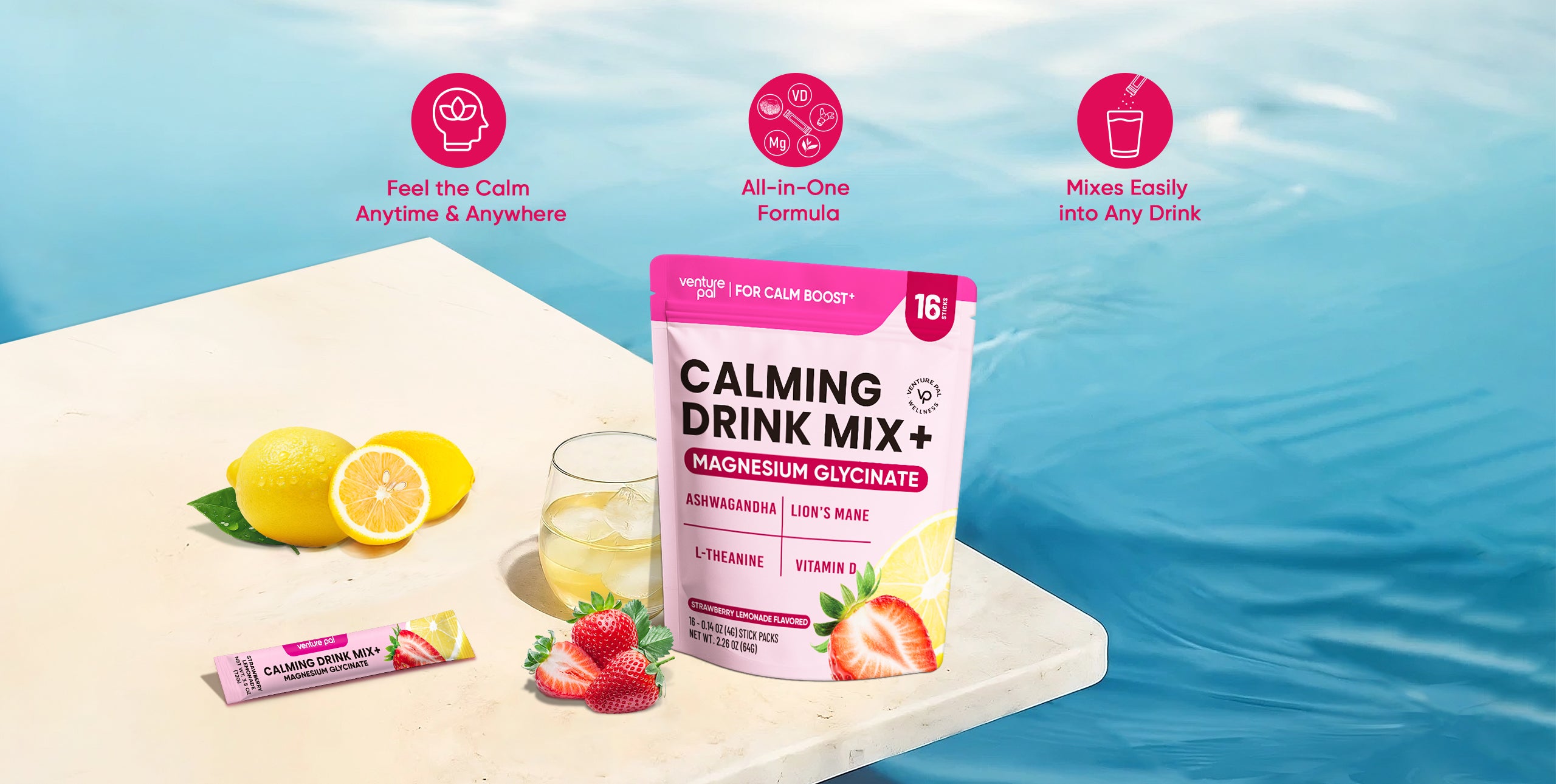 Magnesium Glycinate Powdered Drink Mix - Strawberry Lemonade- 16