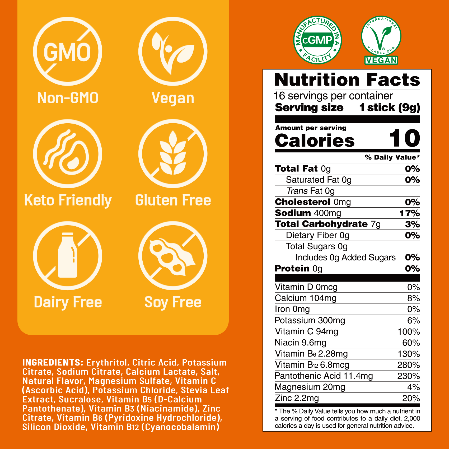Sugar Free Electrolyte Powder Packets - Mango - 16 Sticks