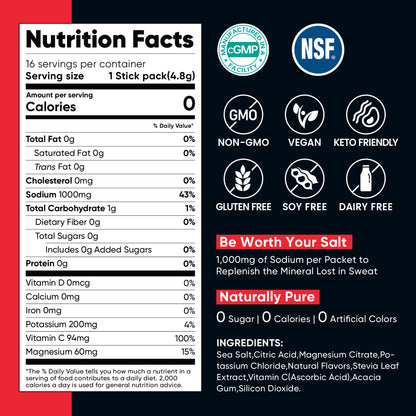 High Sodium Sugar Free Electrolytes Powder Packet - Cherry Salt - 30 Sticks