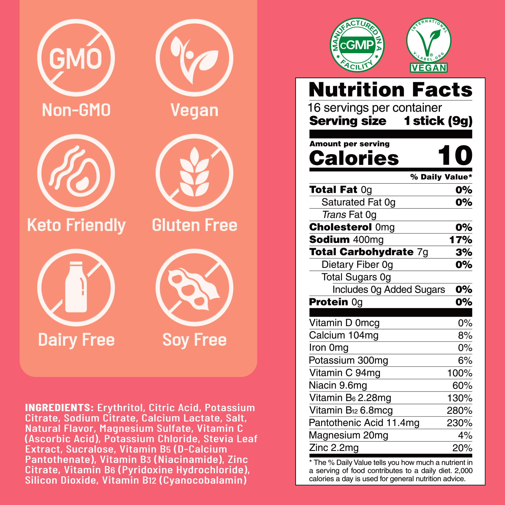 Sugar Free Electrolyte Powder Packets - Peach - 16 Sticks