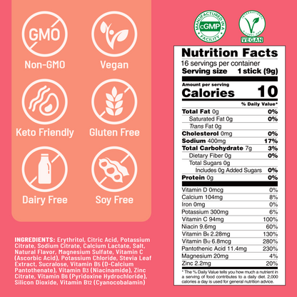Sugar Free Electrolyte Powder Packets - Peach - 16 Sticks