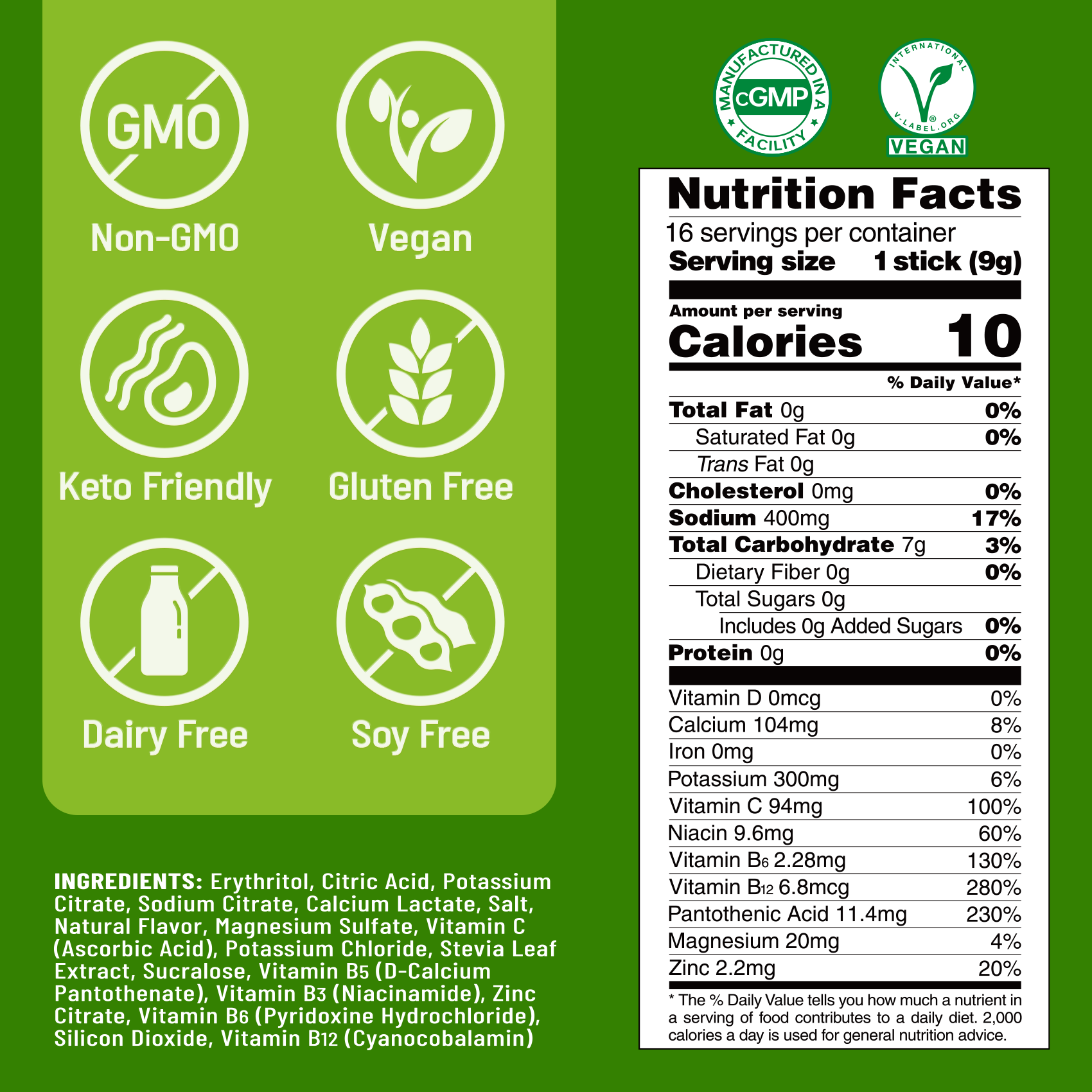 Sugar Free Electrolyte Powder Packets - Lime - 16 Sticks