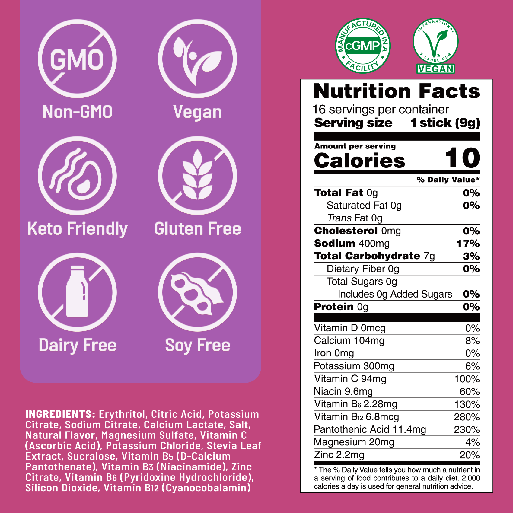 Sugar Free Electrolyte Powder Packets - Mixed Berry - 16 Sticks