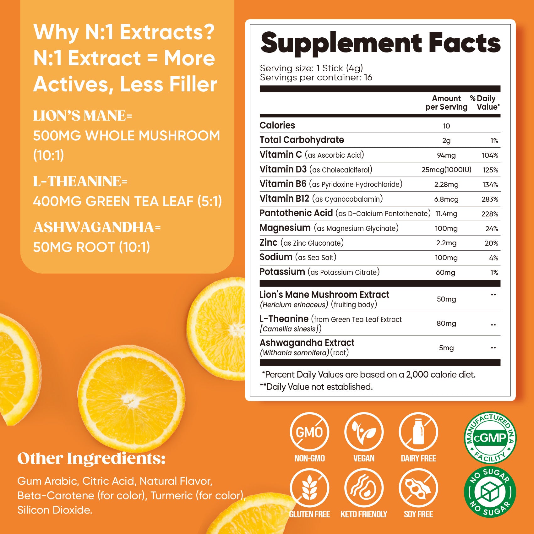 Magnesium Glycinate Powdered Drink Mix - Orange- 16 Sticks