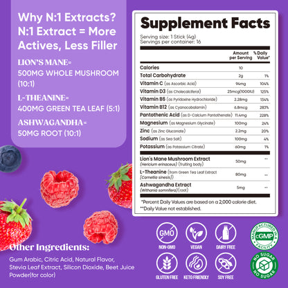 Magnesium Glycinate Powdered Drink Mix - Mixed Berry- 16 Sticks