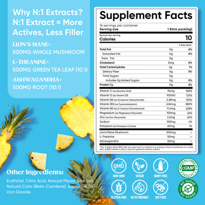 Magnesium Glycinate Powdered Drink Mix - Pineapple- 16 Sticks