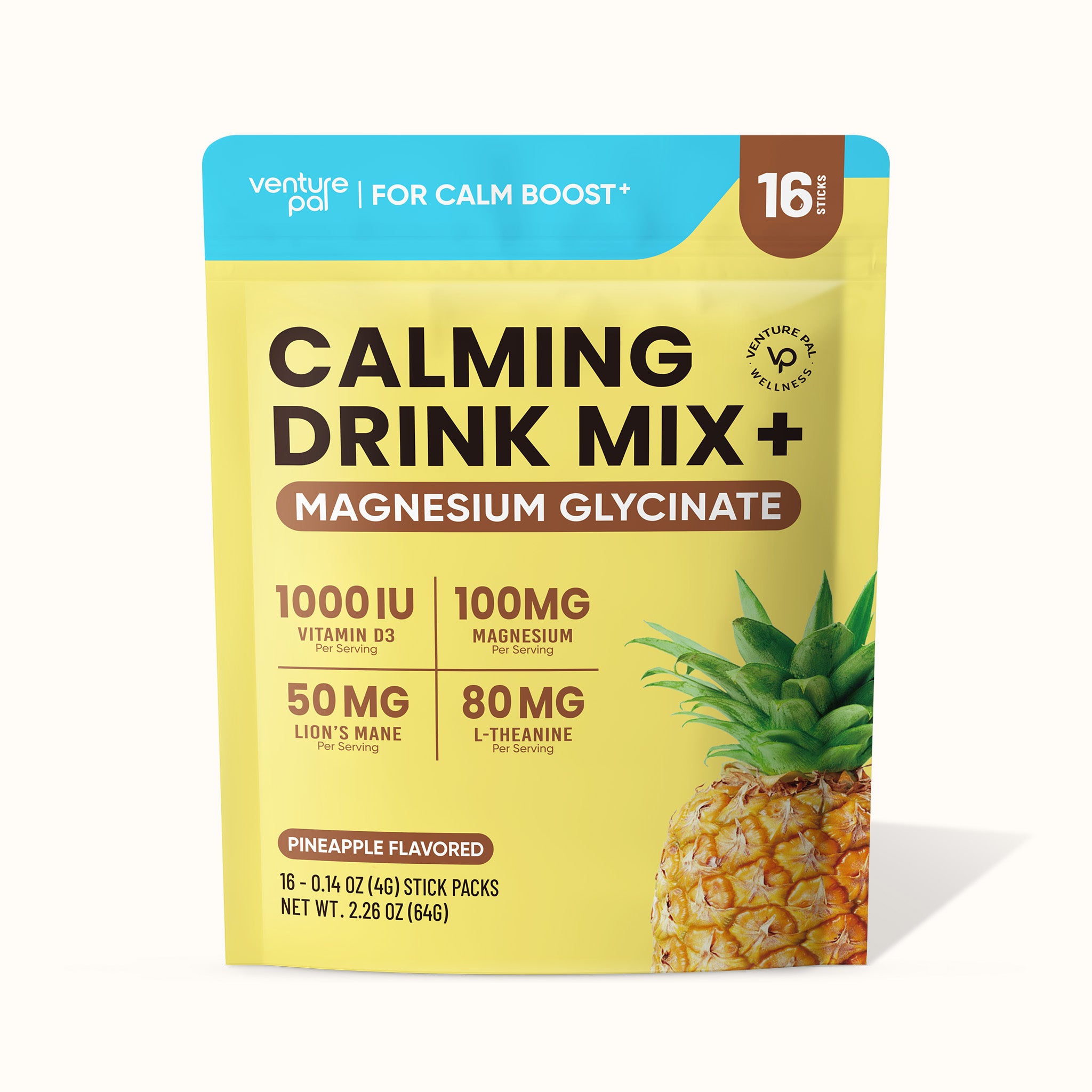 Magnesium Glycinate Powdered Drink Mix - Pineapple- 16 Sticks