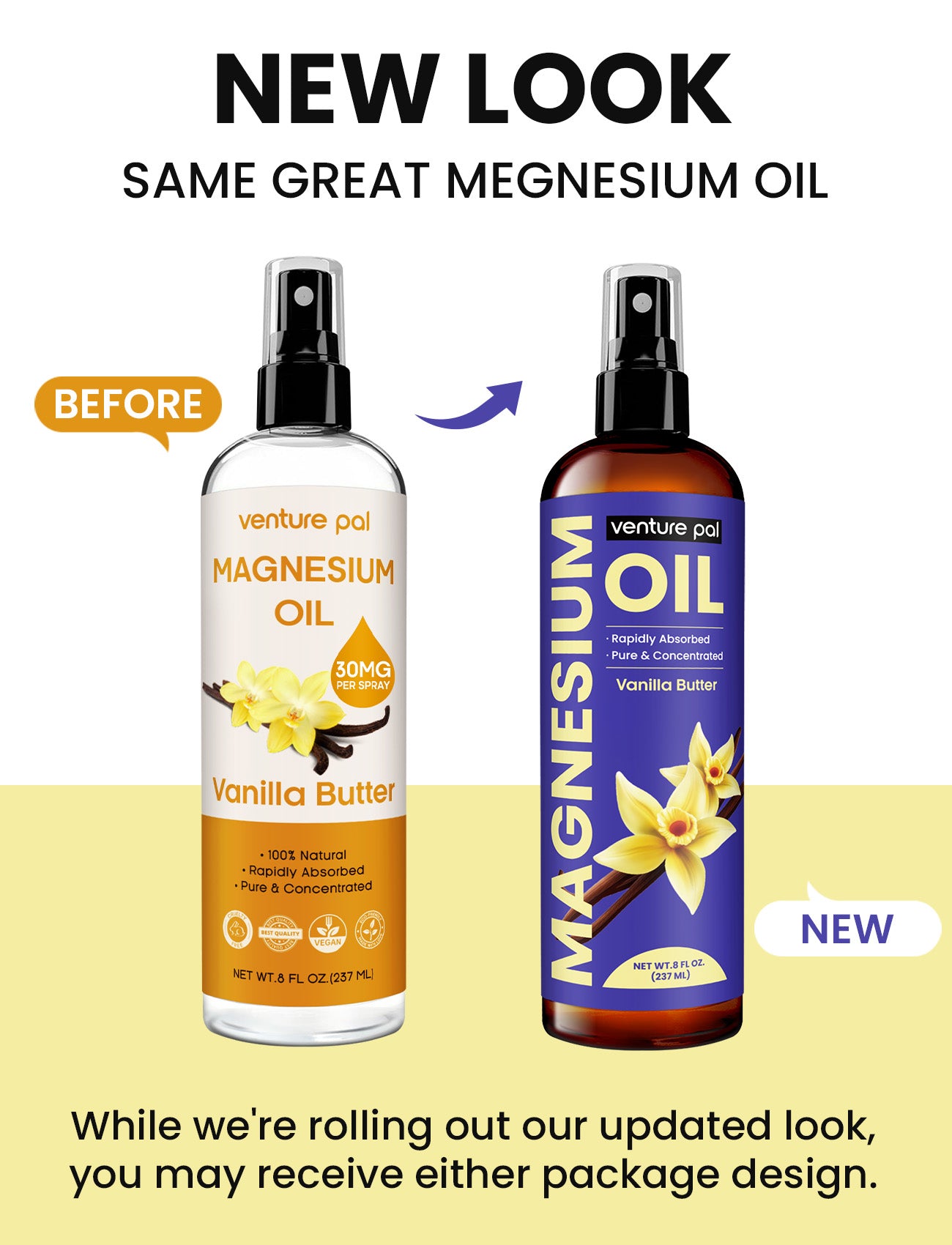 Venture Pal 100% Pure Magnesium Oil Spray - Vanilla Butter - Big 8 oz
