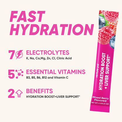 Venture Pal Liver Support Sugar Free Electrolyte Powder Packets - Mixed Berry - 12 Sticks