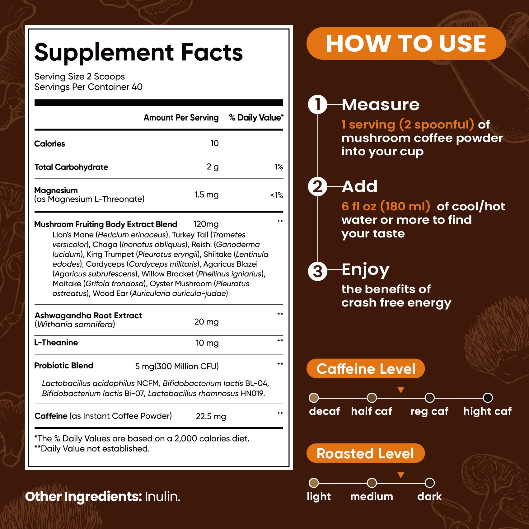 12 Mushrooms Focus Coffee - 40 Servings