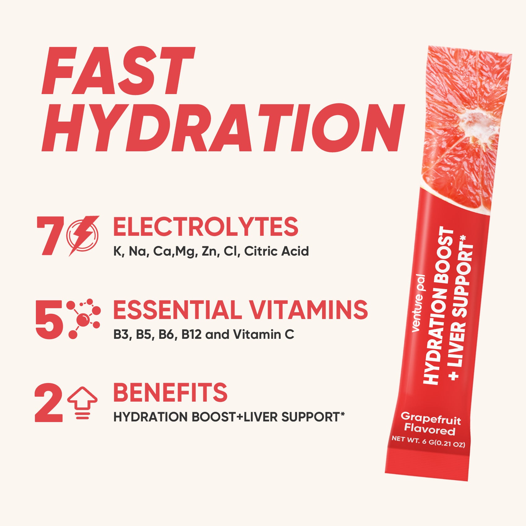 Liver Support Sugar Free Electrolyte Powder Packets - Grapefruit- 12 Sticks