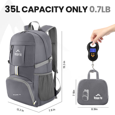 Venture Pal 35L Ultralight Lightweight Packable Foldable Travel Camping Hiking Outdoor Sports Backpack Daypack - Gray