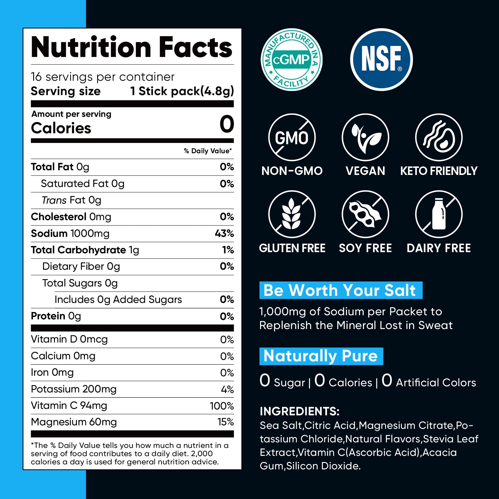 High Sodium Sugar-Free Electrolyte Powder Packets
