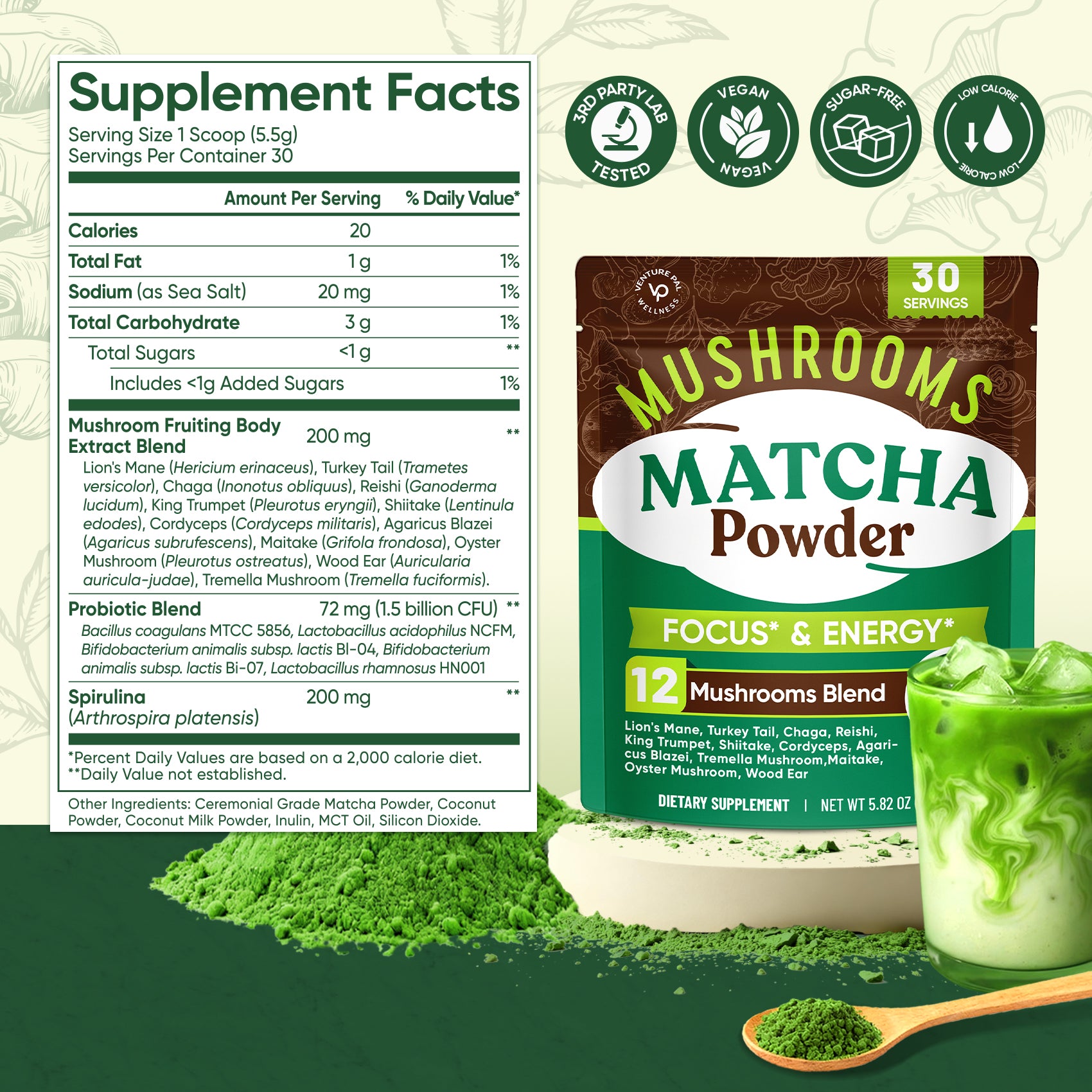 Ceremonial Grade Mushroom Matcha Powder