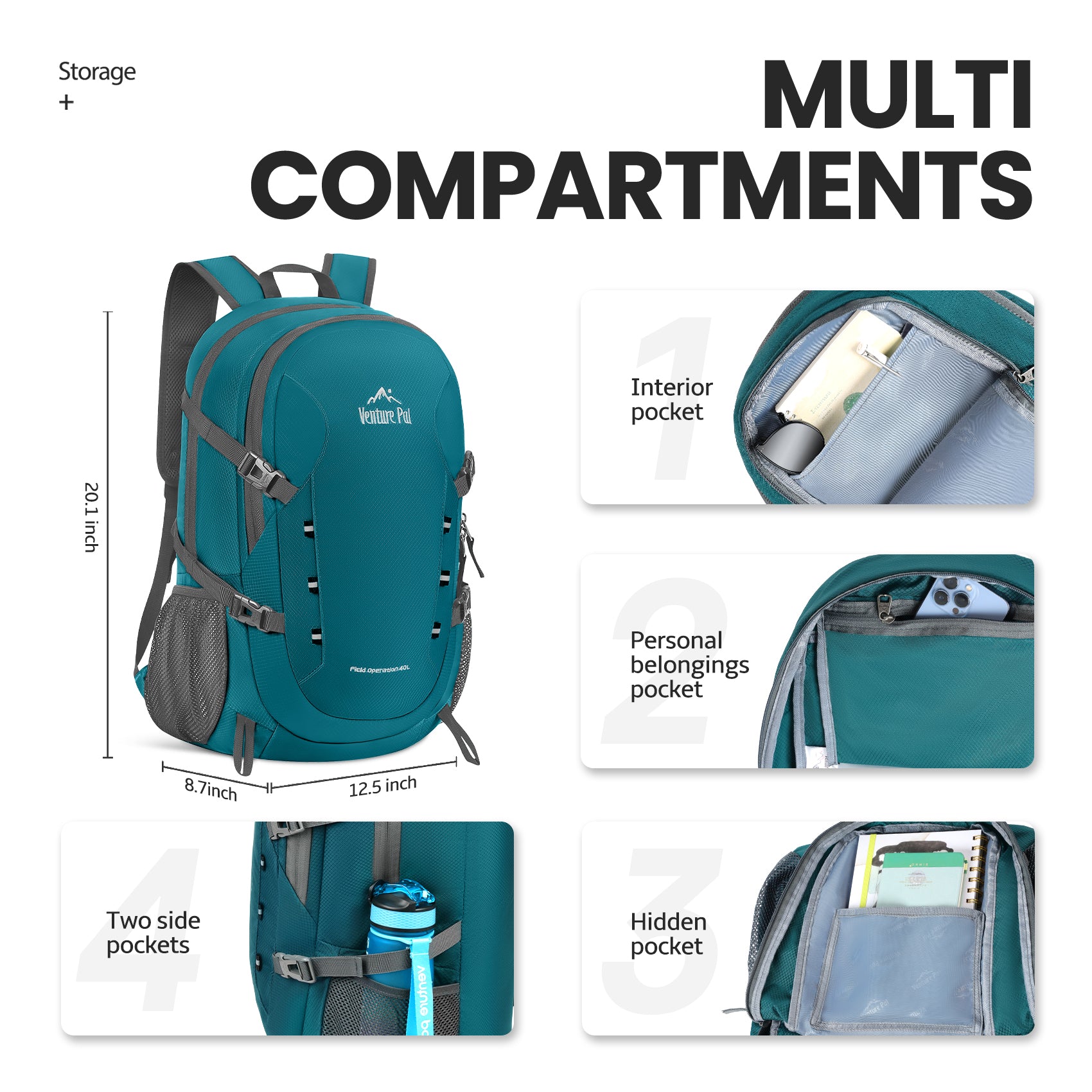 Venture Pal Green 40L Nylon Backpack with Wet Pocket and Multi Compartment
