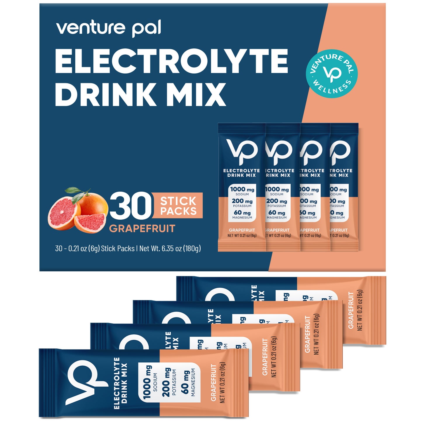 Venture Pal High Sodium Sugar Free Electrolytes Powder Packet - Grapefruit Salt - 30 Stick