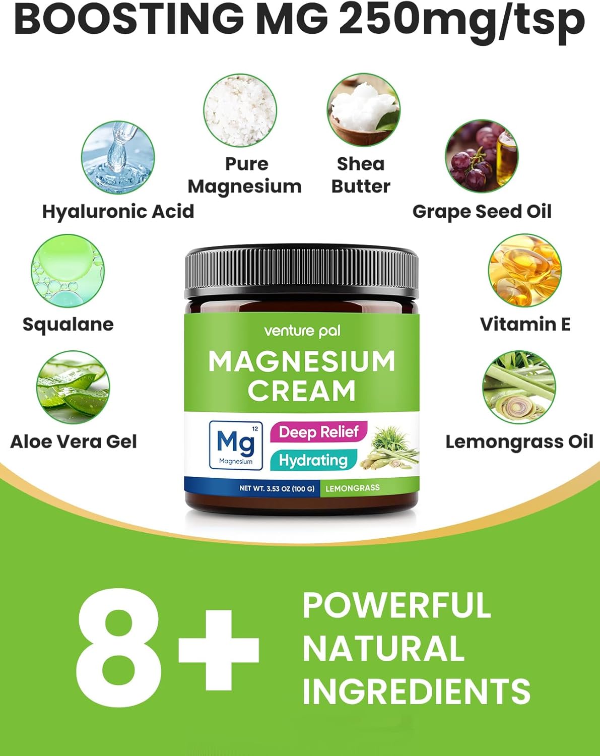 Venture Pal Magnesium Lotion, Topical Magnesium Cream - Lemongrass