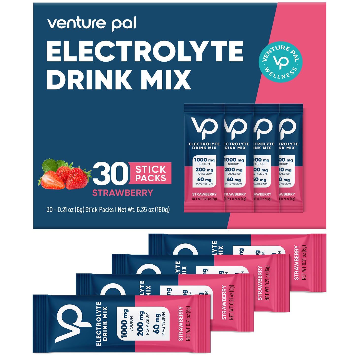 Venture Pal High Sodium Sugar Free Electrolytes Powder Packet -  Strawberry Salt - 30 Stick