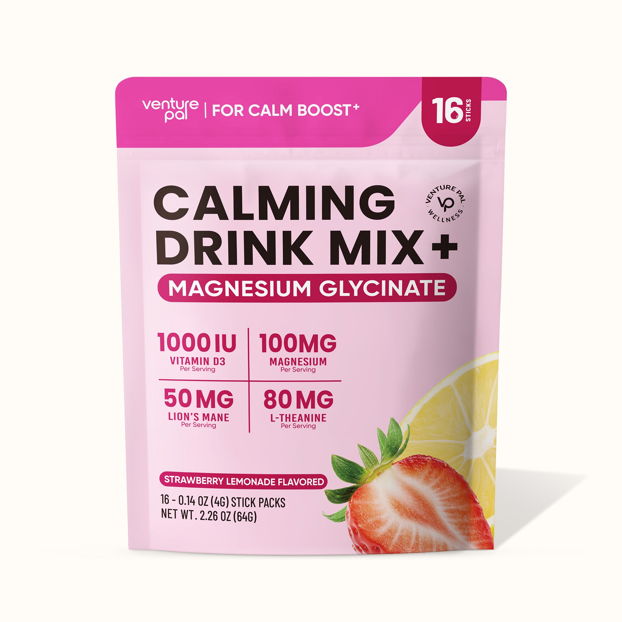Magnesium Glycinate Powdered Drink Mix - Strawberry Lemonade- 16 Sticks