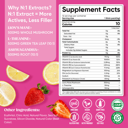 Magnesium Glycinate Powdered Drink Mix - Strawberry Lemonade- 16 Sticks